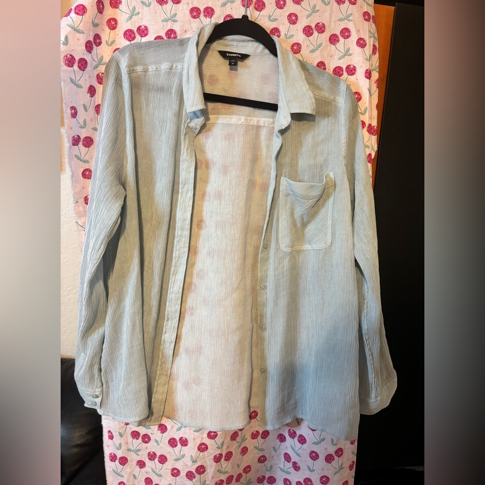 Express Light Blue Textured Button Down Nwot Size… - image 1